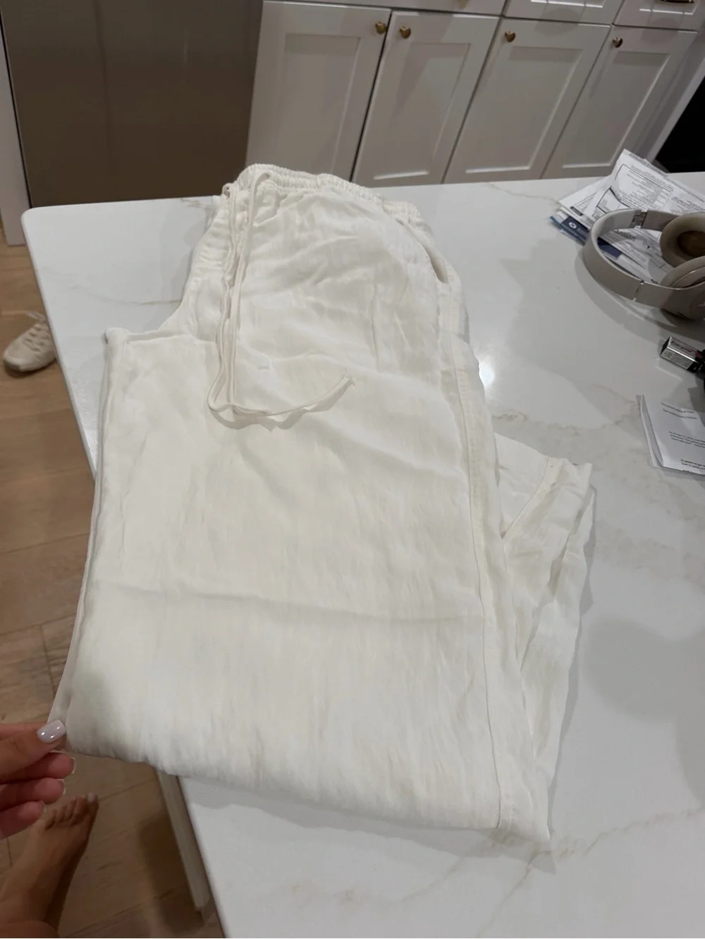 Zara Cream Wide-Leg Linen Pants